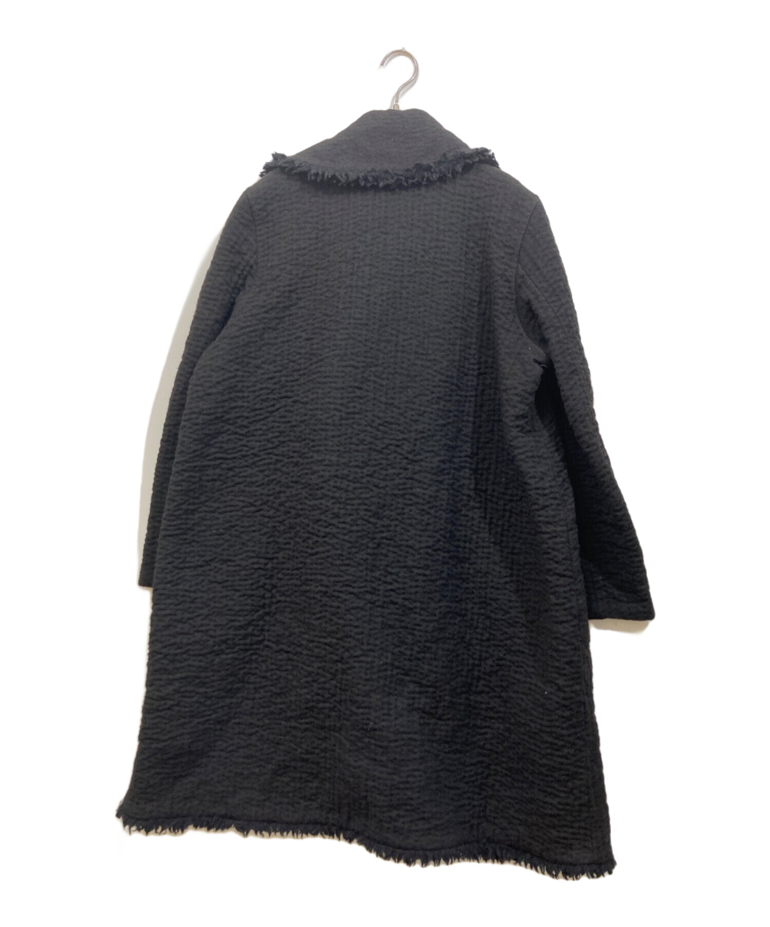 中古・古着通販】HaaT (ハート) 刺し子フリンジウールコート ブラック