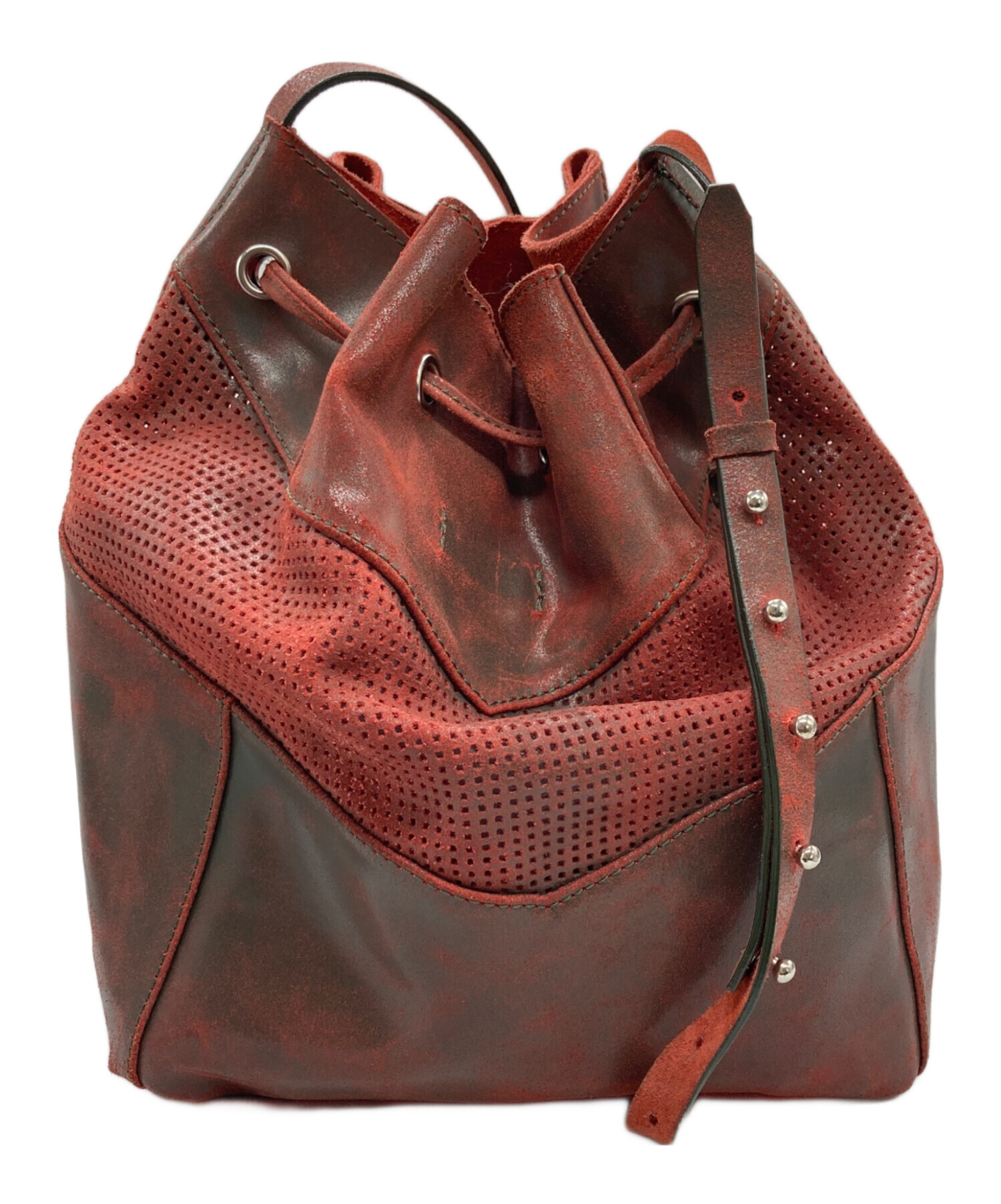 中古・古着通販】DIESEL (ディーゼル) レザー巾着バッグ レッド