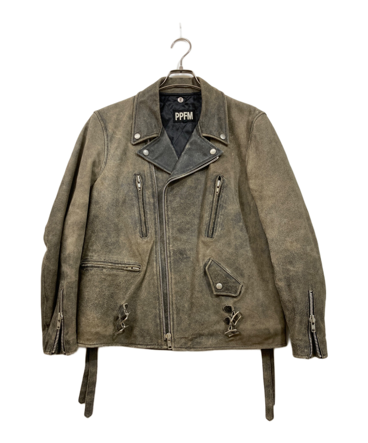 PPFM ブラック ライダースジャケット Mサイズ 中古・古着通販】PPFM (ピーピーエフエム) ダブルライダースジャケット