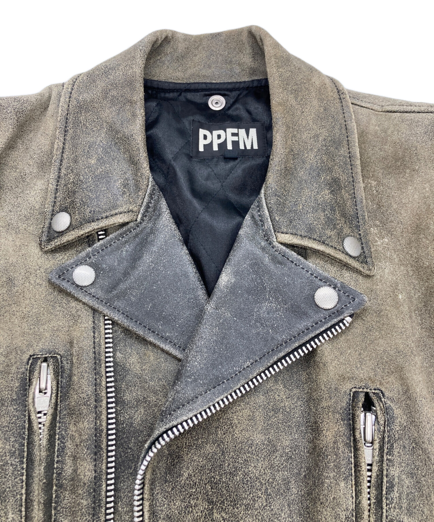 PPFM ブラック ライダースジャケット Mサイズ 中古・古着通販】PPFM (ピーピーエフエム) ダブルライダースジャケット