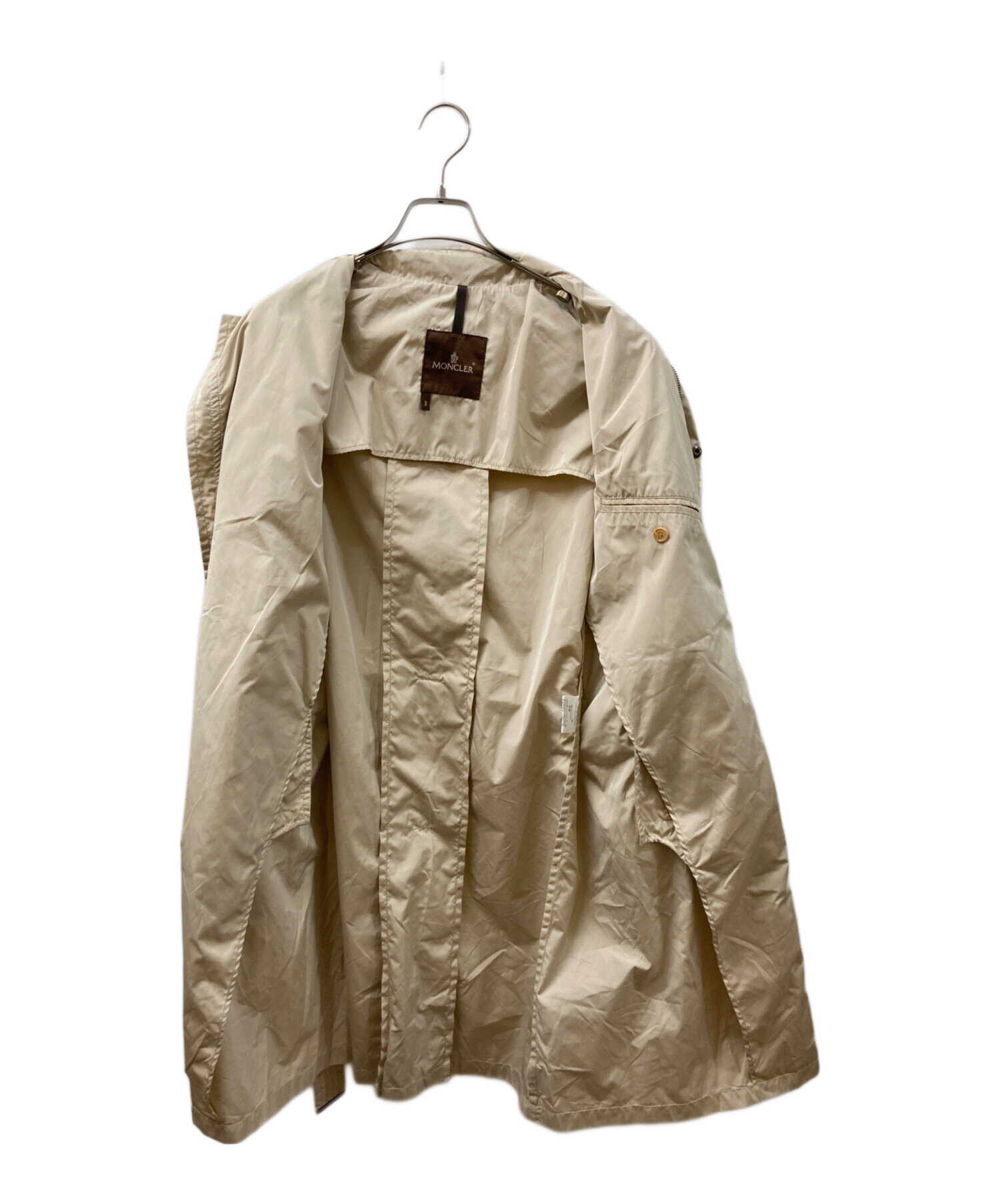 MONCLER ベージュ ナイロンロングコート 中古・古着通販】MONCLER (モンクレール) ナイロンコート ベージュ