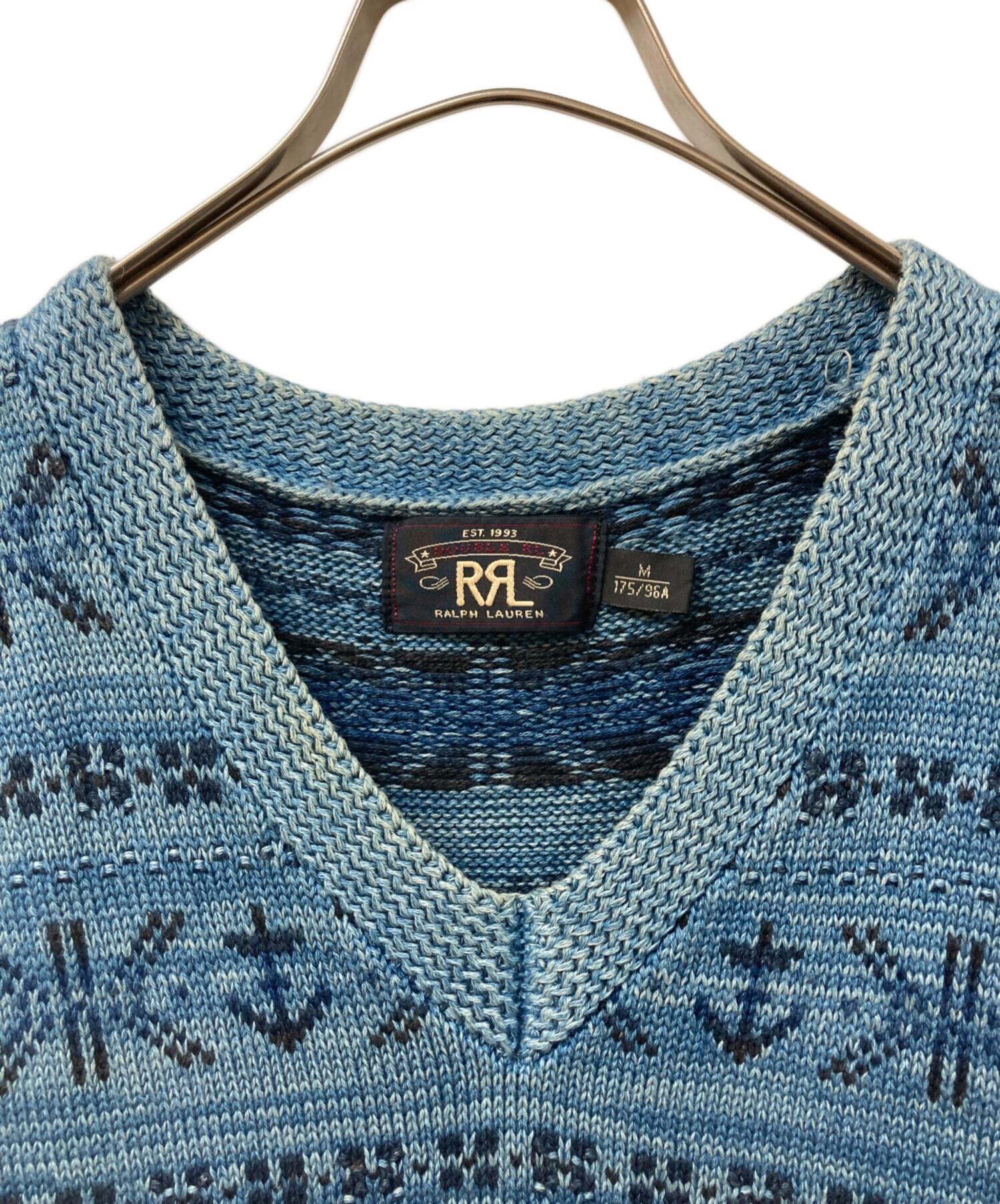 中古・古着通販】RRL (ダブルアールエル) 総柄ニットベスト ブルー