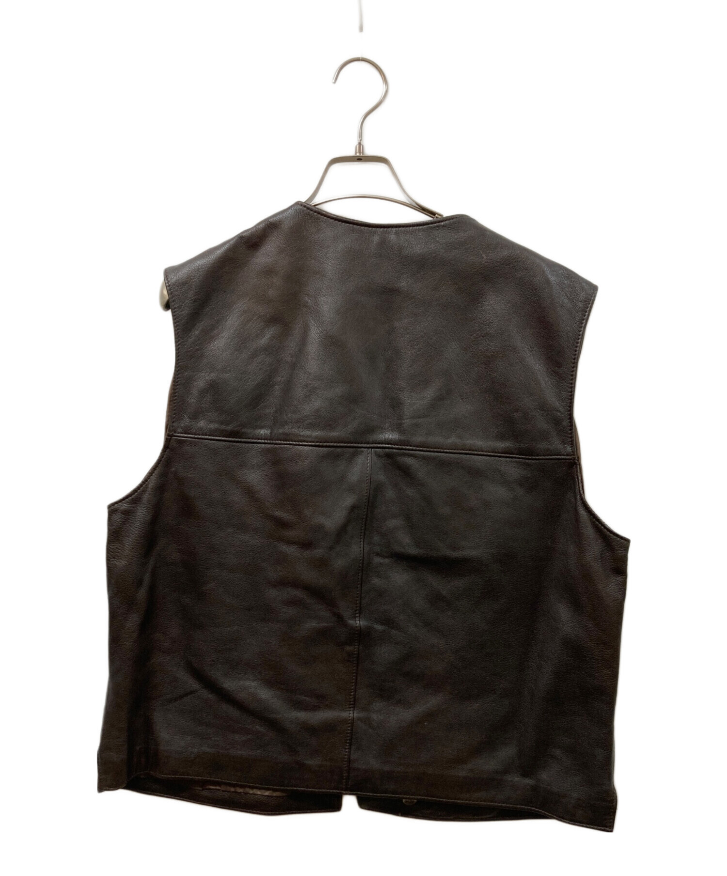 【VINTAGE】本革☆レザーベスト☆ダークブラウン☆2XL リアルレザー 中古・古着通販】WAIBUSCHC (ワイブッシュ) レザーベスト ブラウン