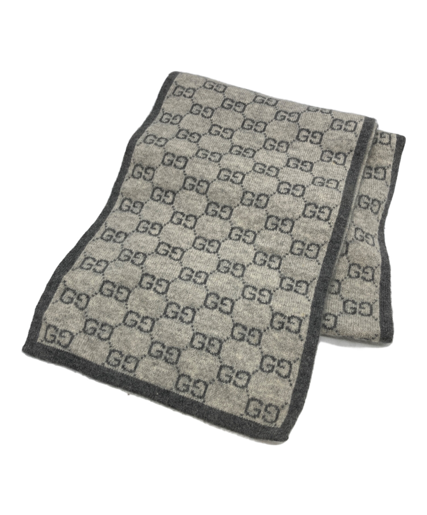 【GUCCIグッチ】インターロッキングロゴマフラーカシミヤグレー年末セール中！ 中古・古着通販】GUCCI (グッチ) リバーシブルカシミヤマフラー グレー