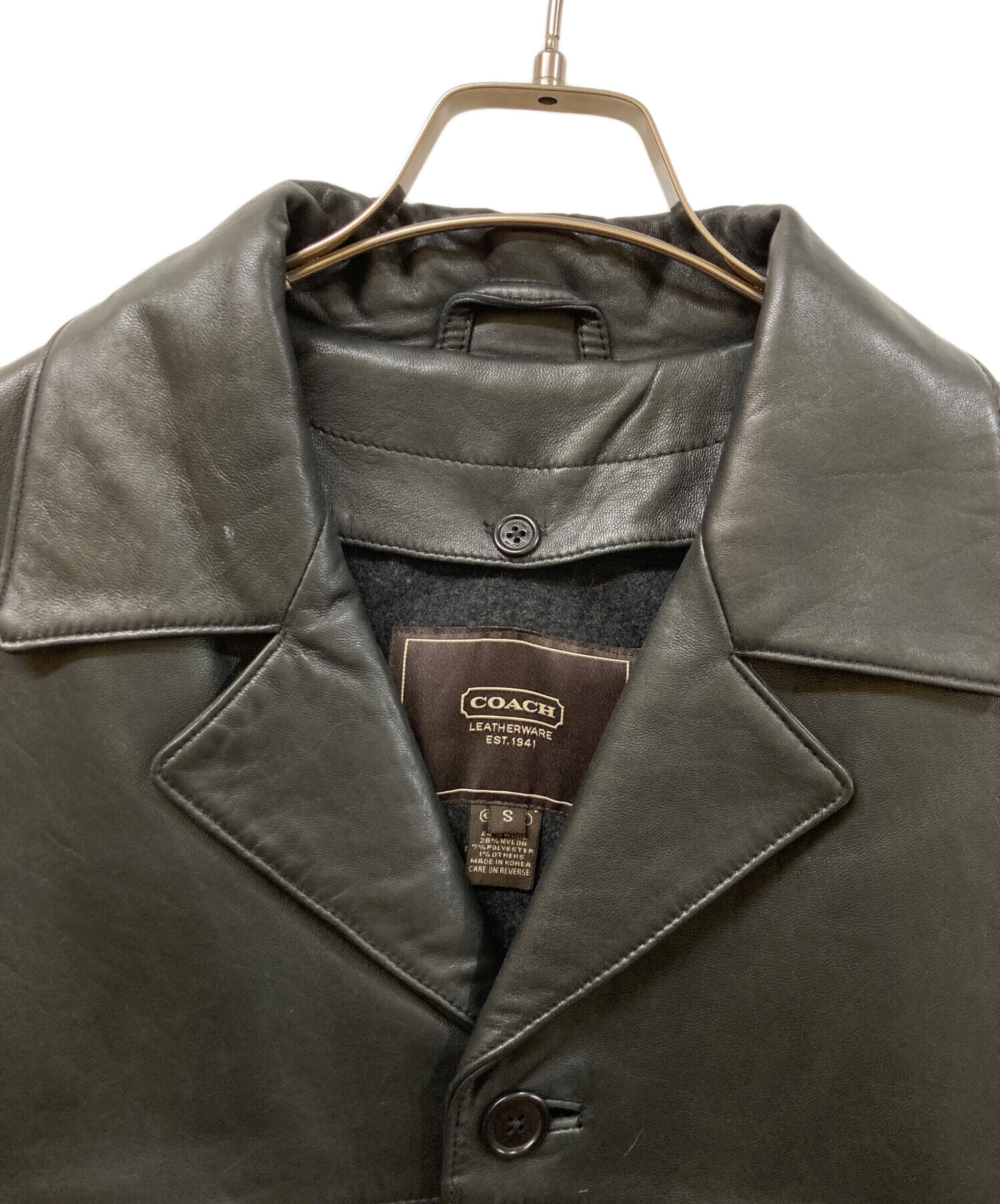 中古・古着通販】COACH (コーチ) レザーカーコート ブラック サイズ
