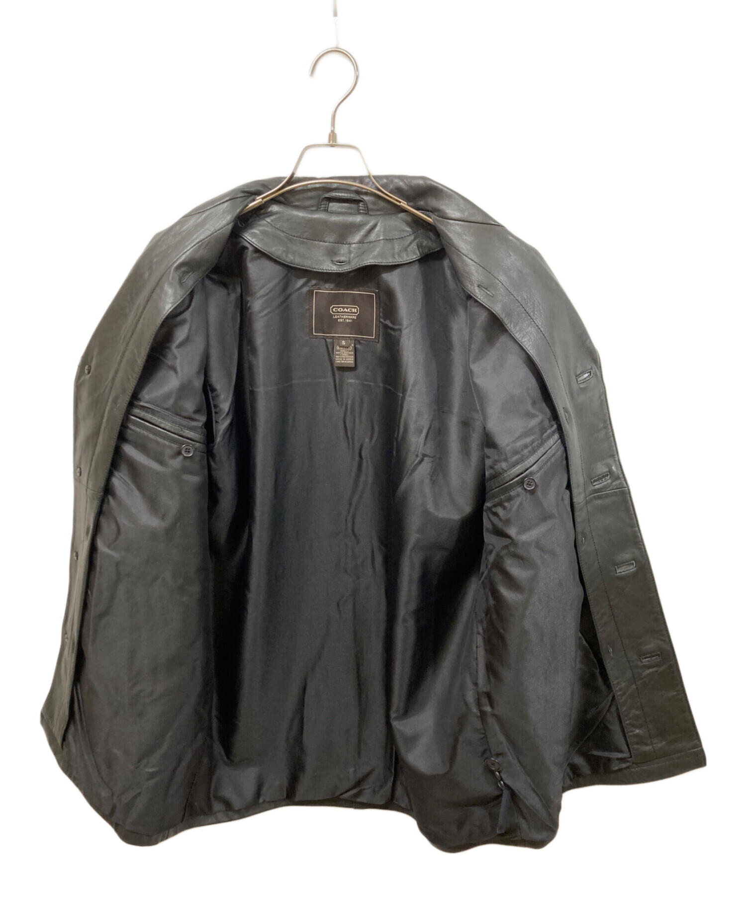 中古・古着通販】COACH (コーチ) レザーカーコート ブラック サイズ