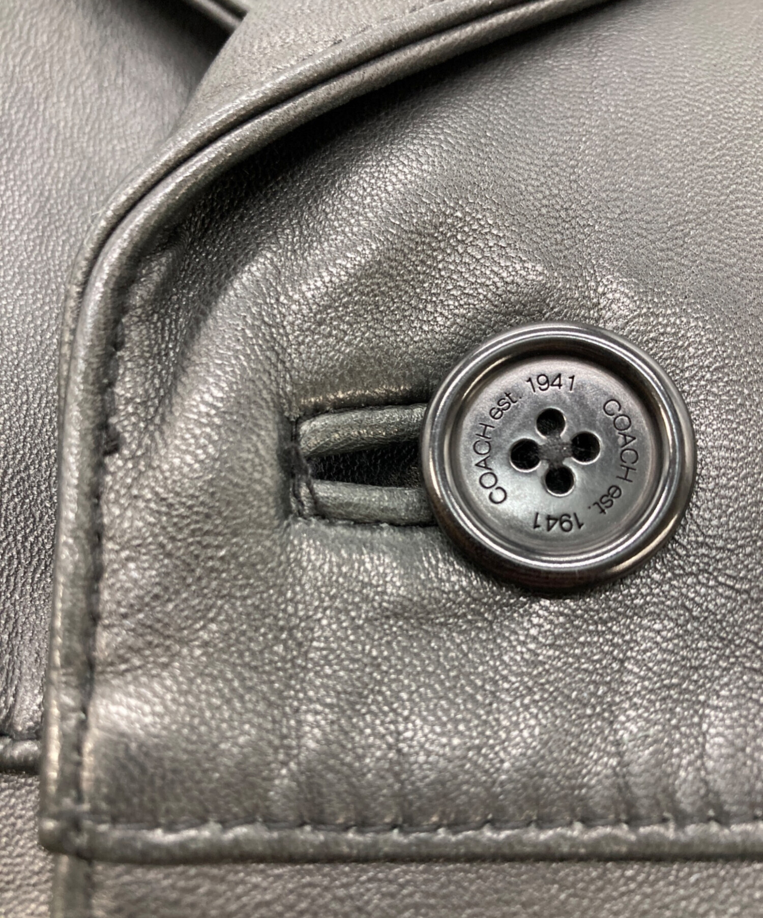 中古・古着通販】COACH (コーチ) レザーカーコート ブラック サイズ