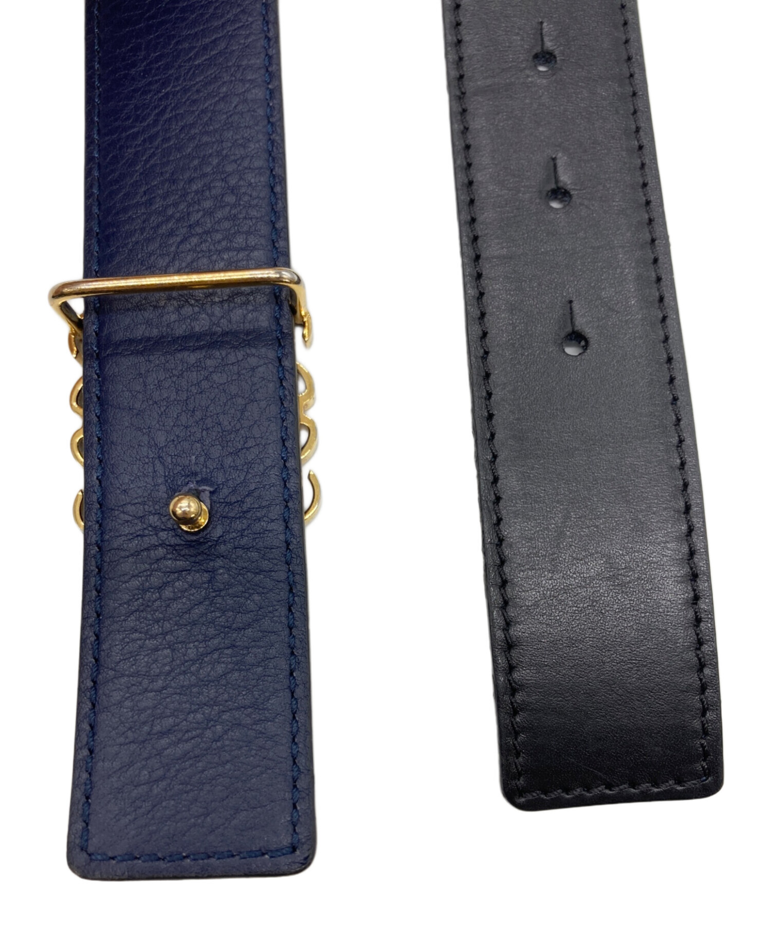 LOEWE ロエベ ベルト アナグラム シルバー 金具 ネイビー レザー 中古・古着通販】LOEWE (ロエベ) アナグラムレザーベルト ネイビー