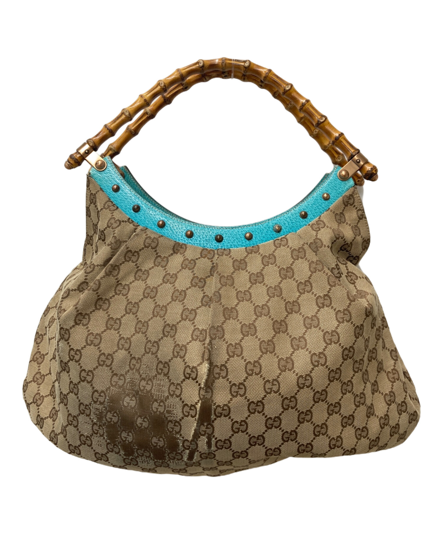 グッチ 124293 レザー バンブー スタッズ ハンドバッグ 中古・古着通販】GUCCI (グッチ) GGバンブースタッズハンドバッグ