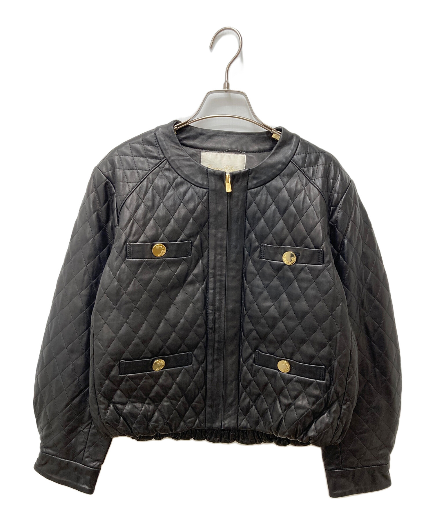 グレースクラス 黒 レザーキルティングジャケット 金ボタン 定価7.9万