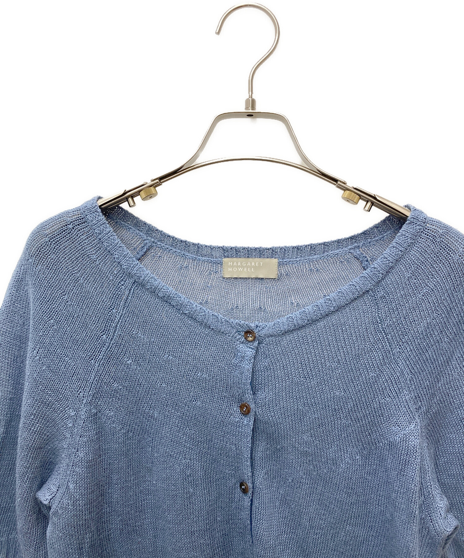 MARGARET HOWELL S/S 襟付き ニットカーディガン MARGARET HOWELL - MARGARET HOWELL S/S 襟付き ニットカーディガンの