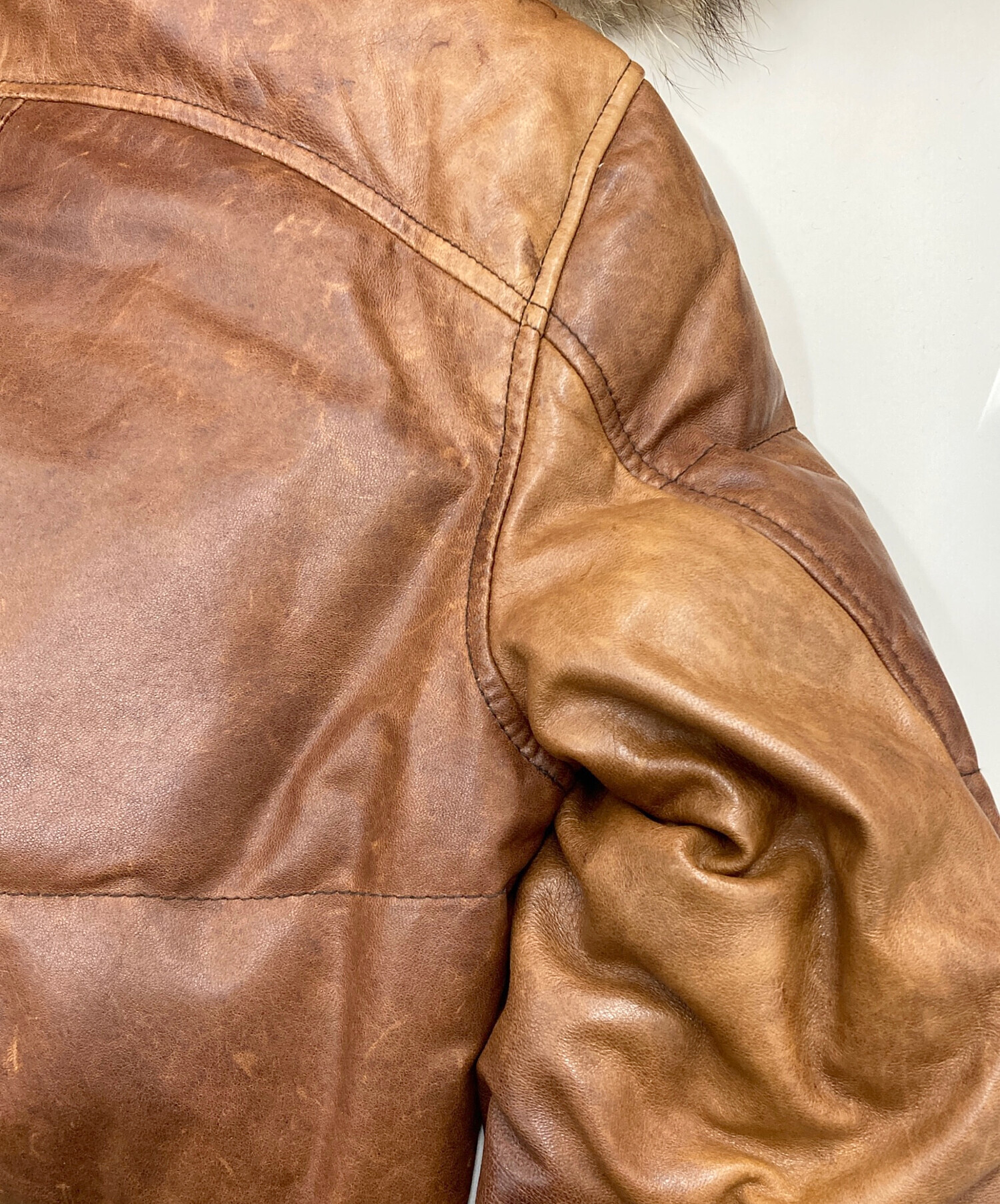 美品　DUFFER　ラクーンファー　オールレザーダウンジャケット　ラムレザー 美品 DUFFER ラクーンファー オールレザーダウンジャケット ラムレザー