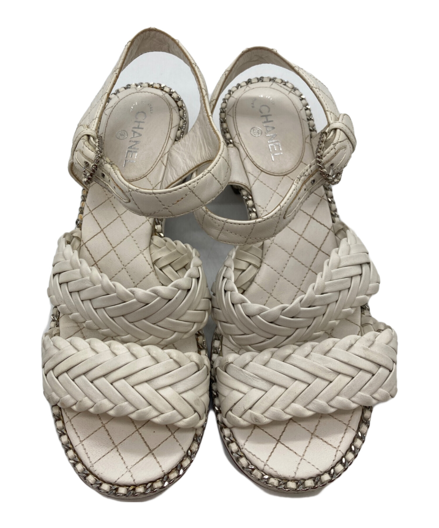 中古・古着通販】CHANEL (シャネル) 編み込みレザーサンダル ホワイト 