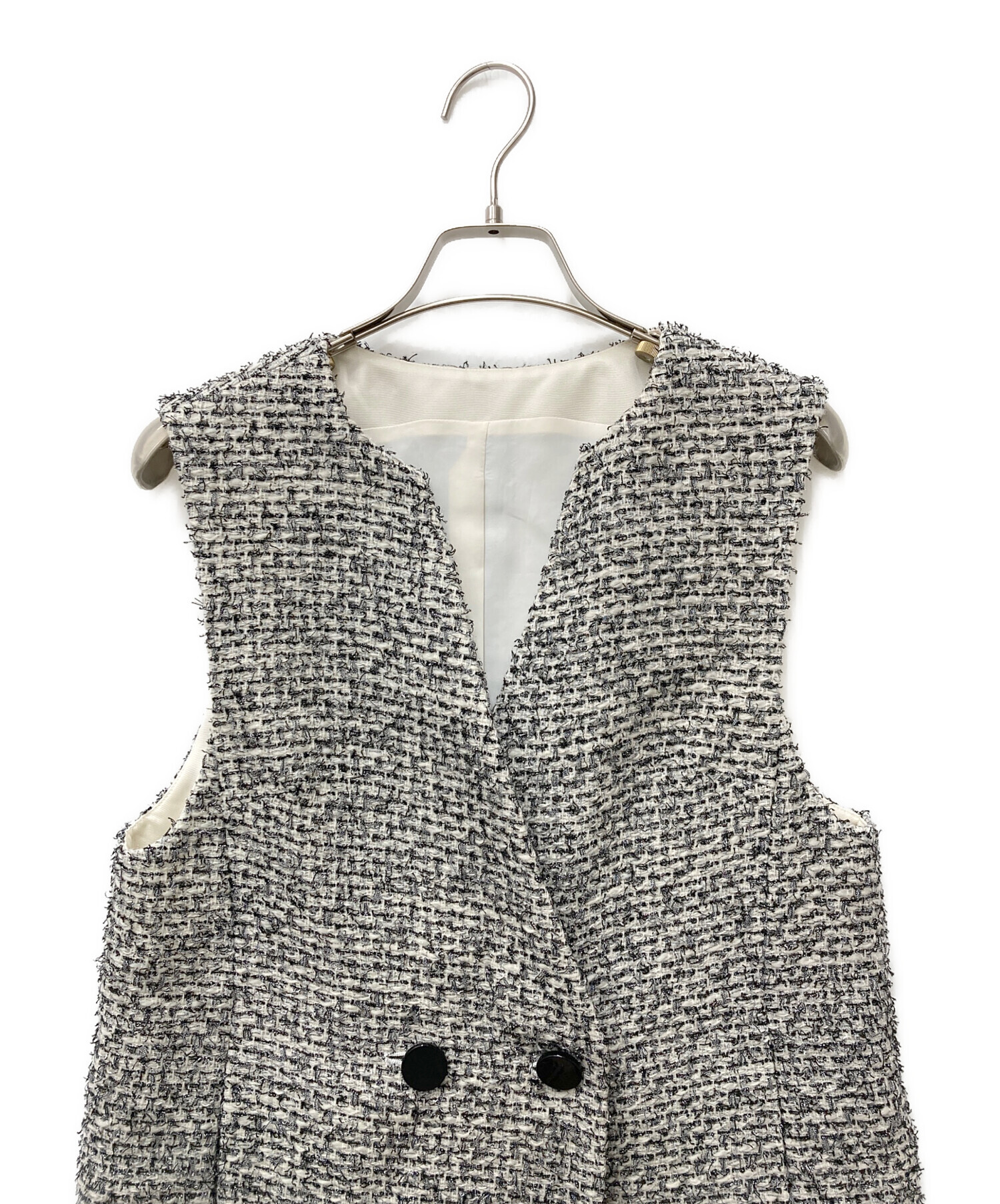 美品 25AW ANAYI アナイ ラメファンシー ツイードジレベスト ワンピース 38 ブラック グレー レディース 古着 中古 USED ANAYI - 美品 25AW ANAYI アナイ ラメファンシー ツイードジレベスト