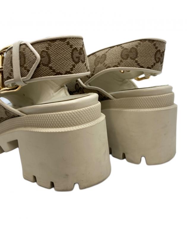 中古・古着通販】GUCCI (グッチ) GGパターンヒールサンダル ブラウン