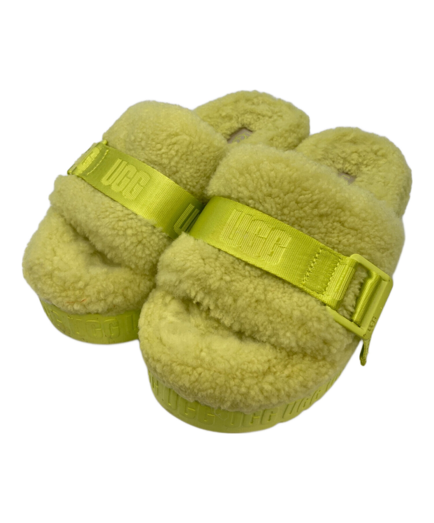 新品未使用 UGG FuzzitaClear ボア サンダル 24cm 中古・古着通販】UGG (アグ) FLUFFITA ボアサンダル 黄緑 サイズ:22
