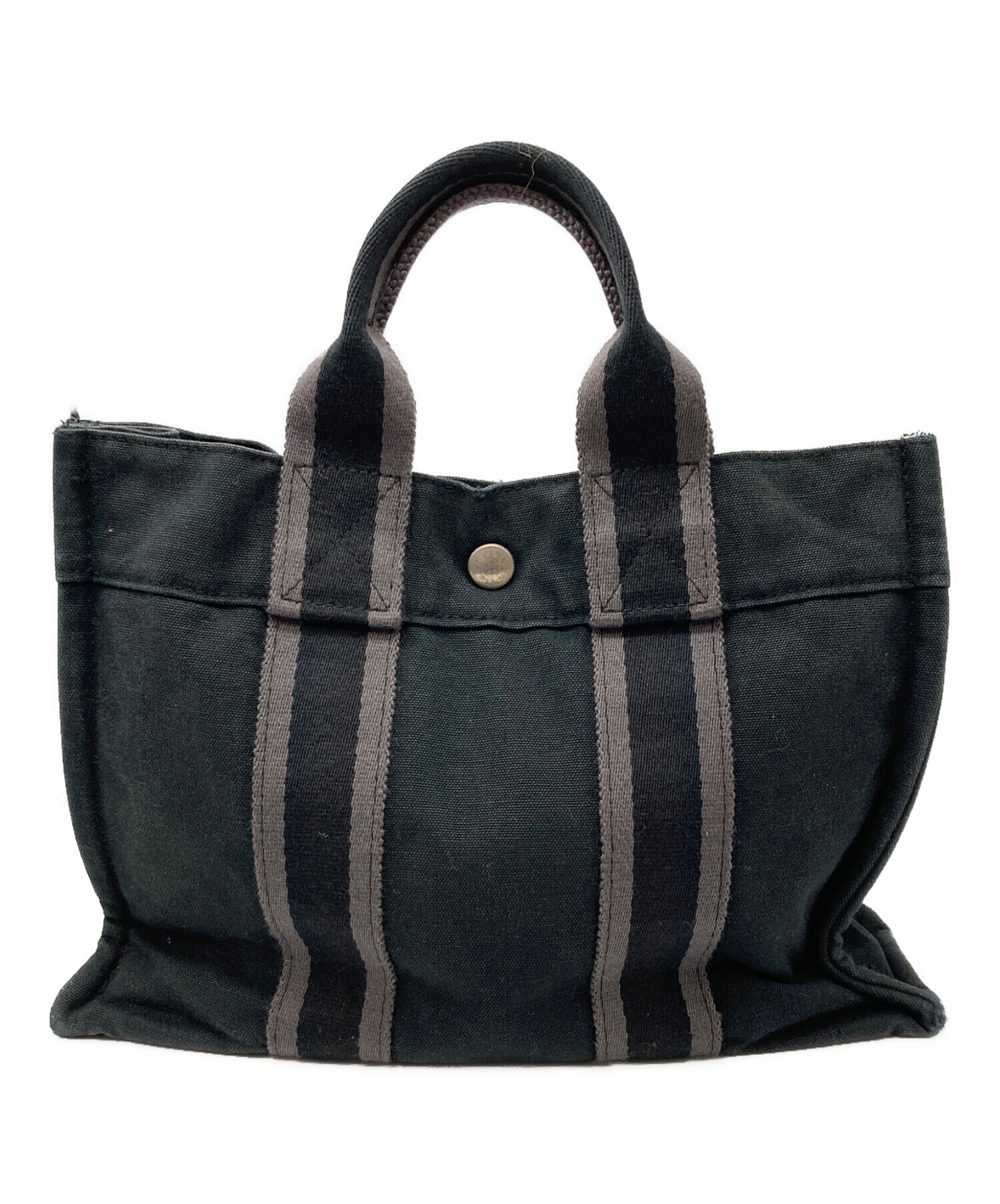 美品》 HERMES（エルメス） キャンパス素材 ハンドバッグ ネイビー 美 
