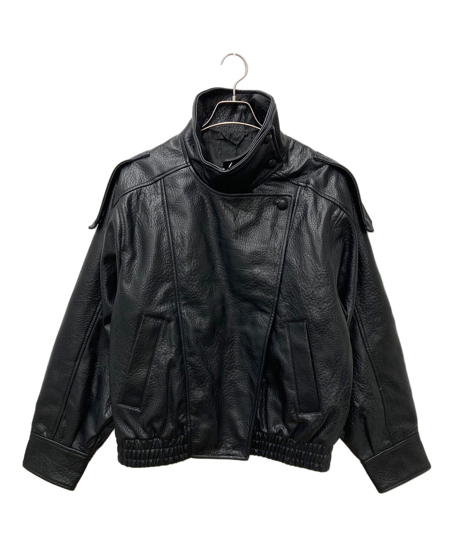 美品　ZARA　フェイクレザー　ジャケット　希少サイズ　黒　big ZARA フェイクレザージャケット ブルゾン 希少サイズ 黒 男女兼用