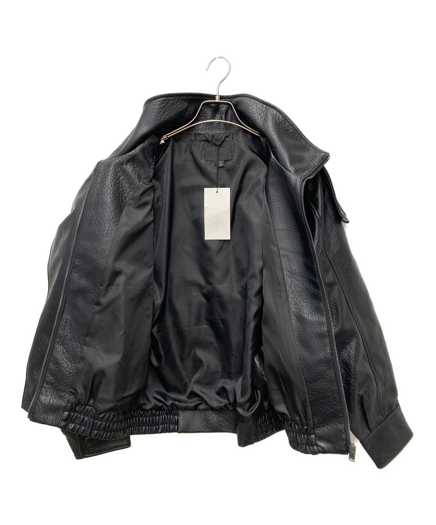 美品　ZARA　フェイクレザー　ジャケット　希少サイズ　黒　big ZARA］フェイクレザーボンバージャケット (ZARA/レザージャケット