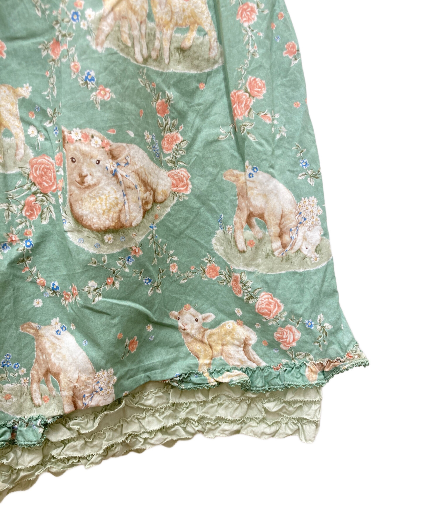 【新品】PINK HOUSE タグ付け 未使用 ロングスカート 花柄 グリーン 中古・古着通販】PINK HOUSE (ピンクハウス) ひつじプリントスカート