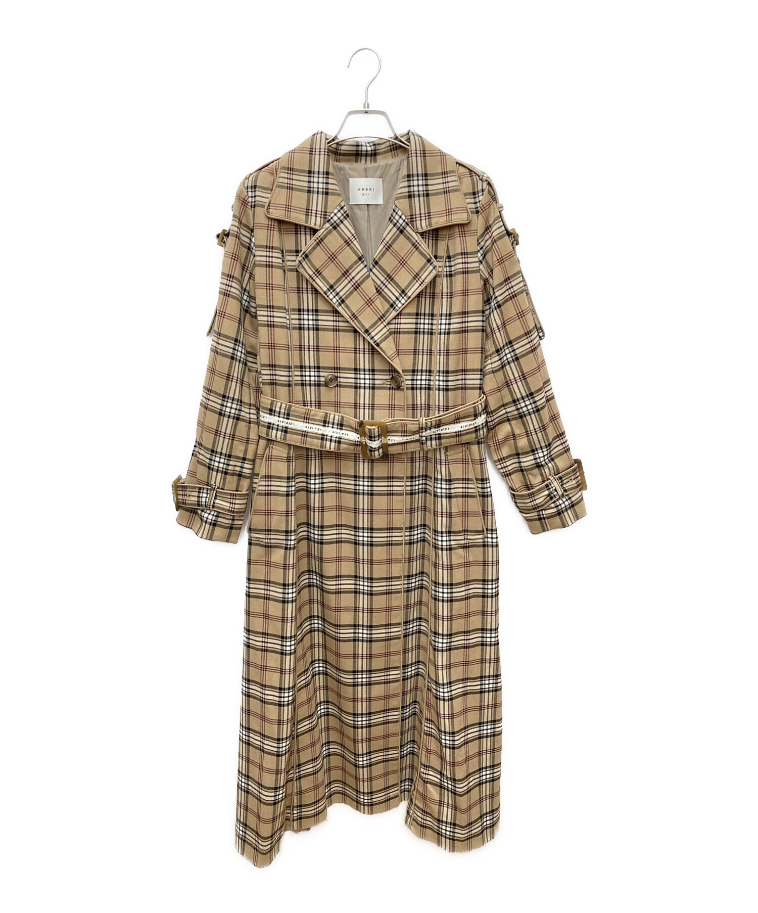 中古・古着通販】AMERI (アメリ) PASS CODE CHECK COAT ベージュ