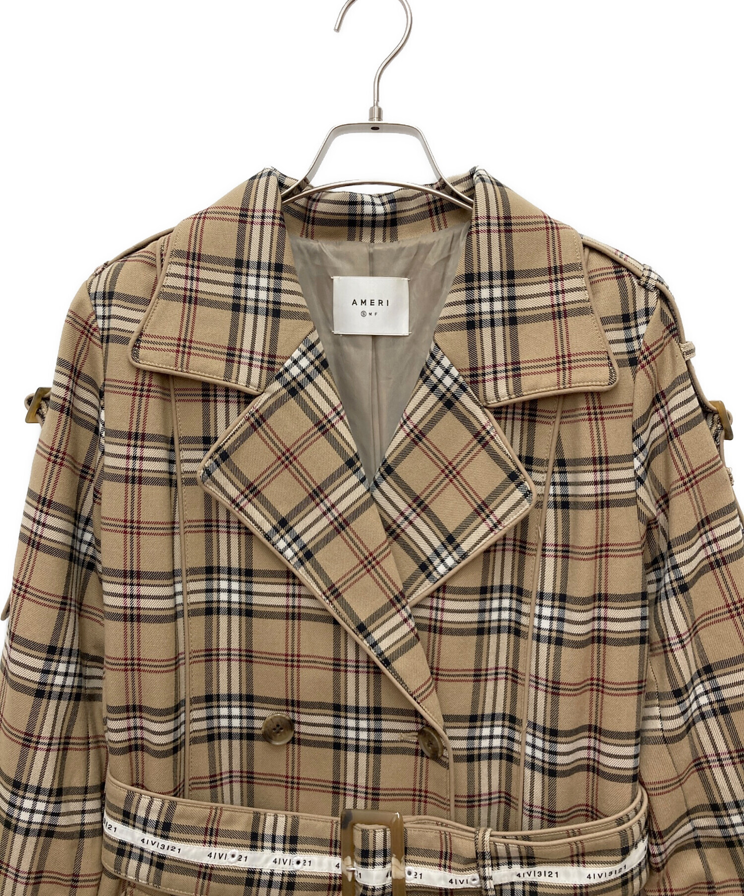 中古・古着通販】AMERI (アメリ) PASS CODE CHECK COAT ベージュ