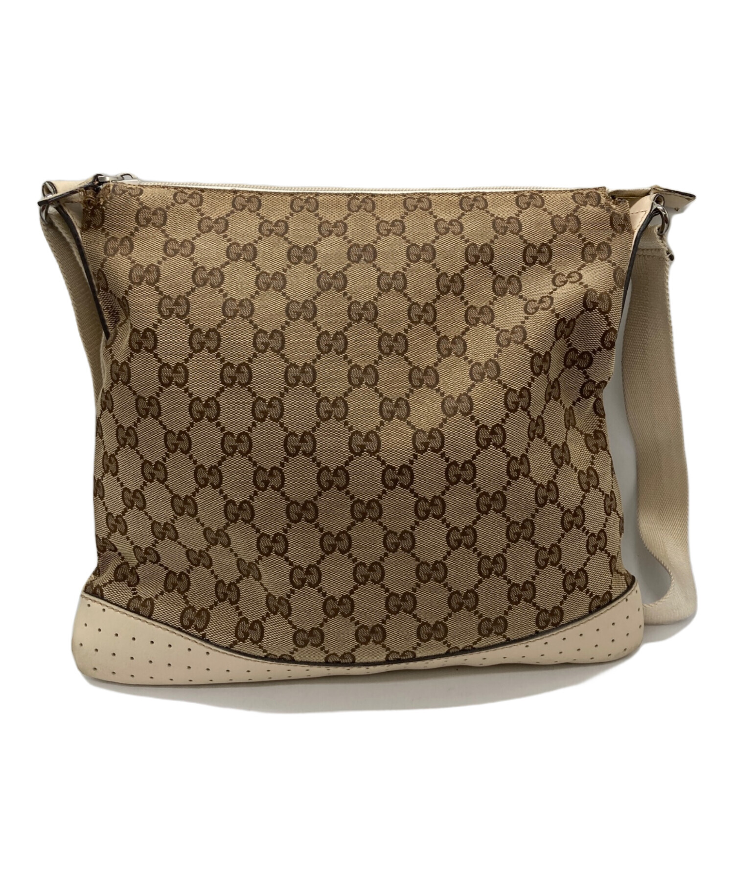 GUCCI グッチ ショルダーバッグ GGキャンバス レザー ブラウン 斜め掛け 中古・古着通販】GUCCI (グッチ) GGキャンバス斜め掛けショルダー