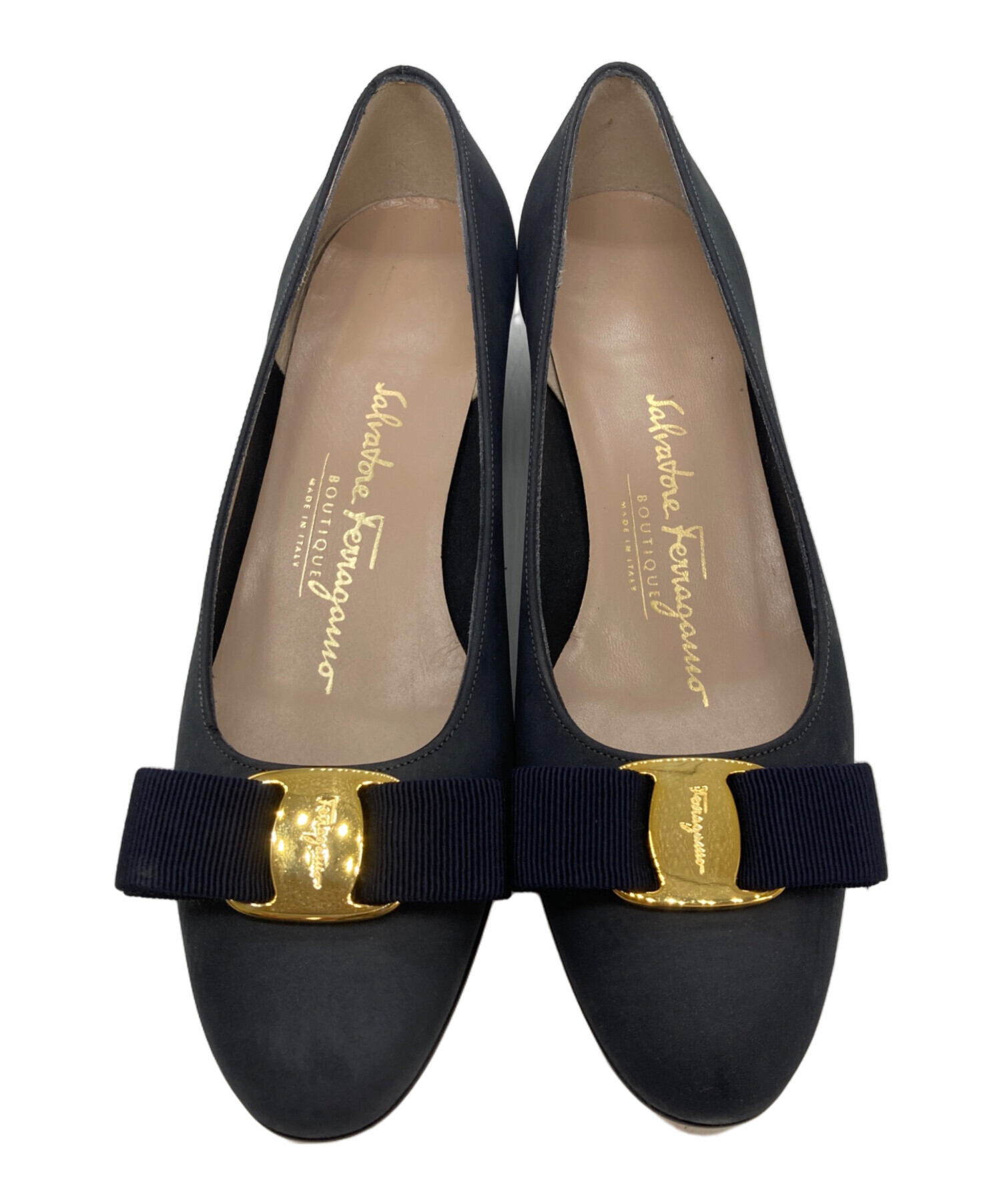 Salvatore Ferragamo フェラガモ リボン付きパンプス　ネイビー フェラガモ Ferragamo ダブル ボウ パンプス レザー LENA60 ネイビー