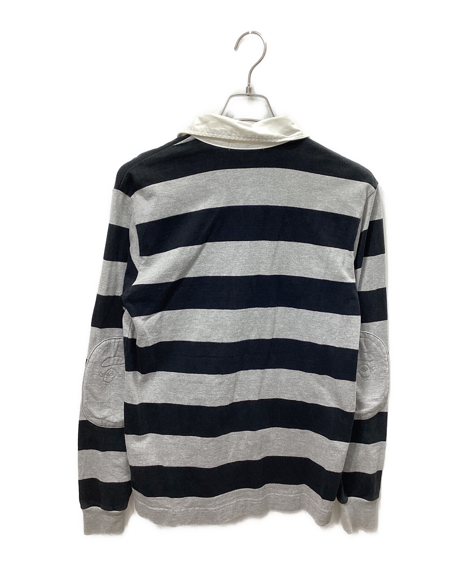【L】A BATHING APE 黒灰ストライプ　ラガーシャツ 中古・古着通販】A BATHING APE (アベイシングエイプ) エルボーパッチ