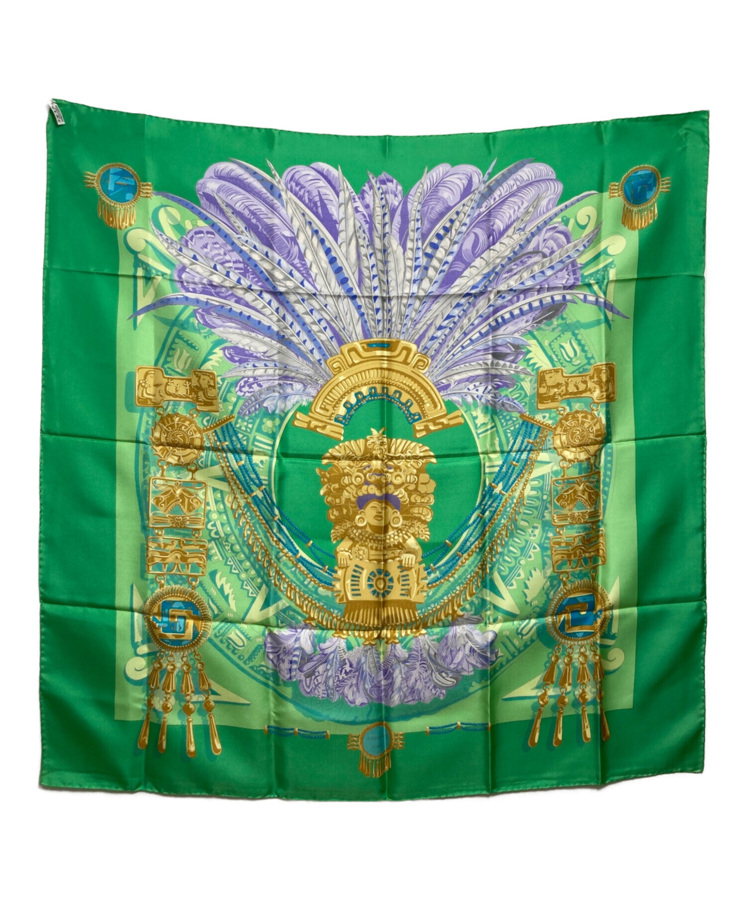 HERMES 緑色 シルクスカーフ 中古・古着通販】HERMES (エルメス) シルクスカーフ グリーン