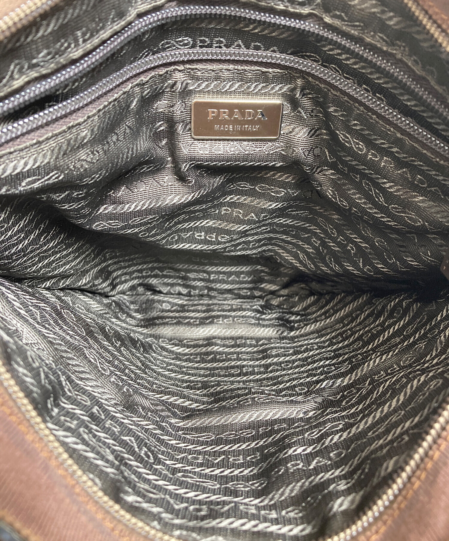 中古・古着通販】PRADA (プラダ) ツイードレザーハンドバッグ ブラック
