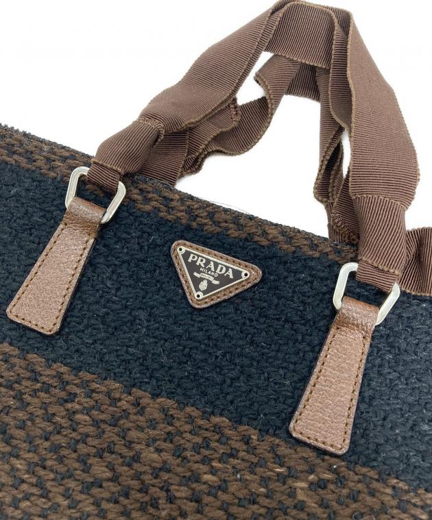 中古・古着通販】PRADA (プラダ) ツイードレザーハンドバッグ ブラック