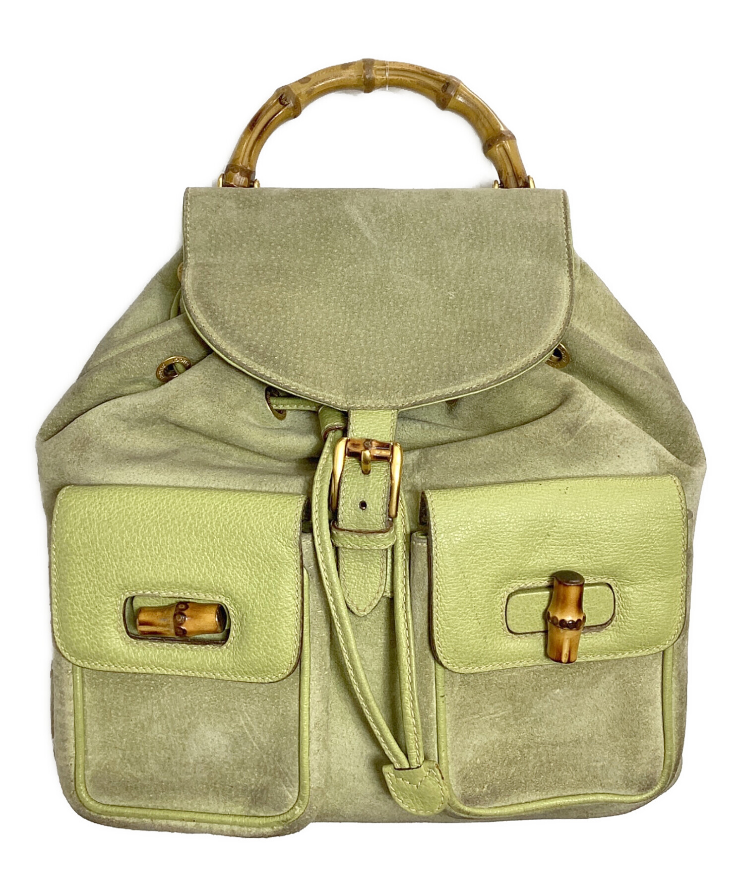 中古・古着通販】GUCCI (グッチ) バンブーレザーリュック グリーン