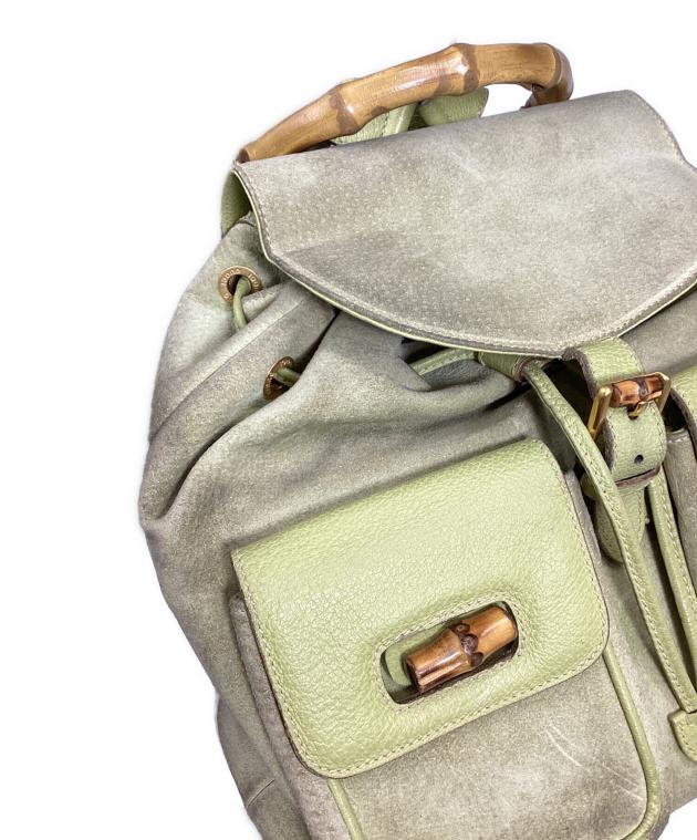 中古・古着通販】GUCCI (グッチ) バンブーレザーリュック グリーン
