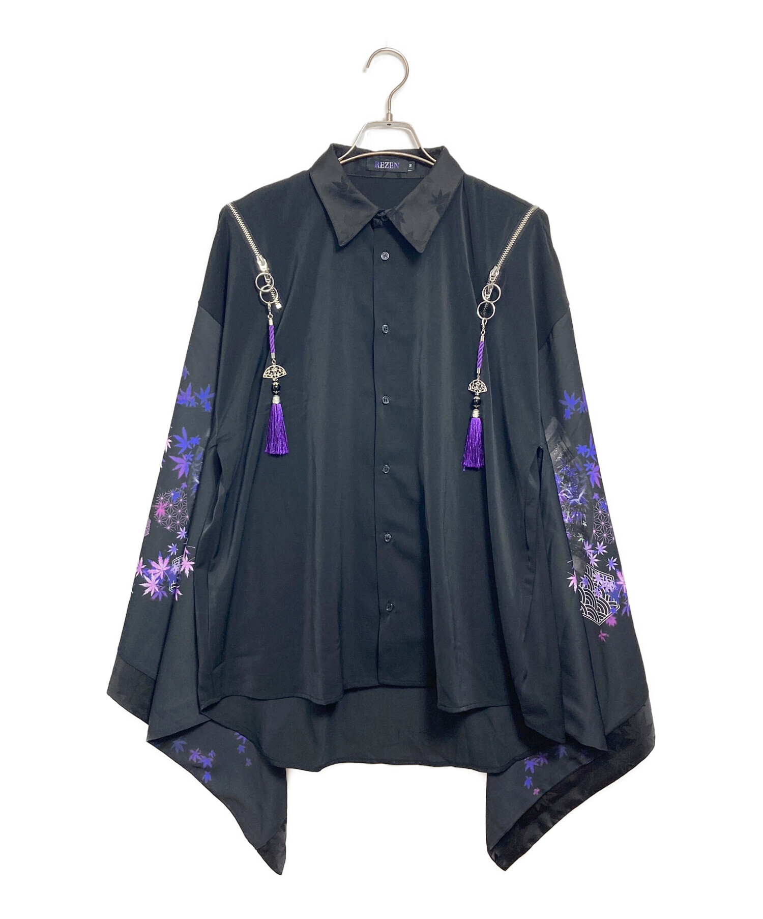 中古・古着通販】REZEN (リゼン) 紅葉×扇子ジップ付和袖シャツ