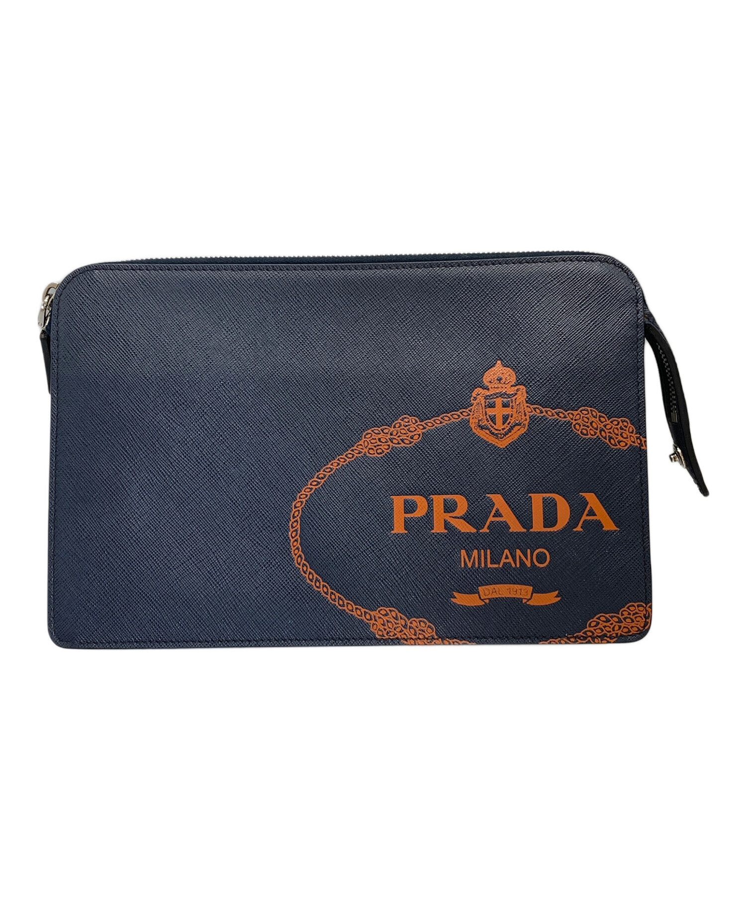 PRADA ギャザー ブラックレザー クラッチバッグ 中古・古着通販】PRADA (プラダ) クラッチバッグ ネイビー｜ブランド