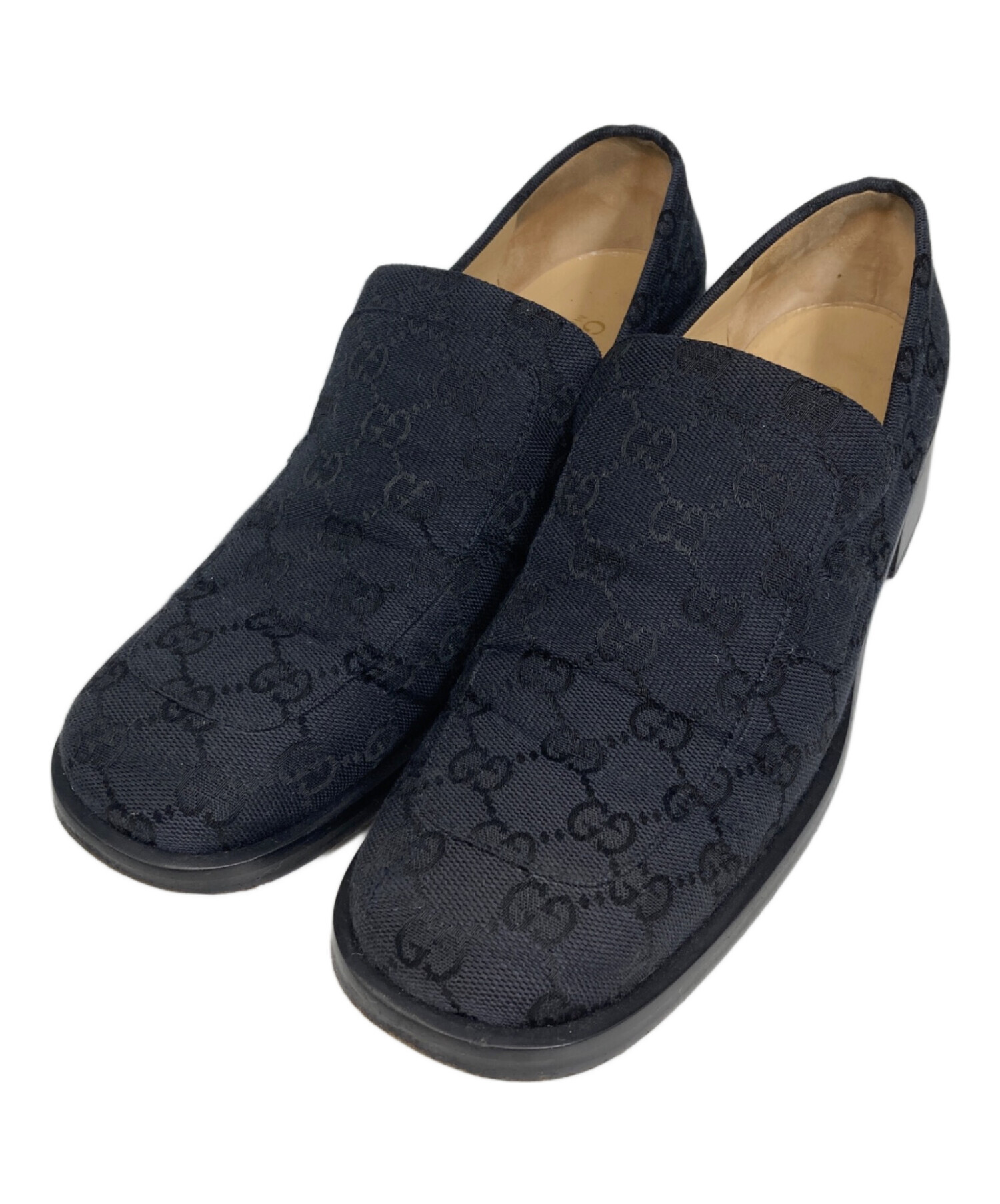 中古・古着通販】GUCCI (グッチ) GGキャンバスローファー ブラック