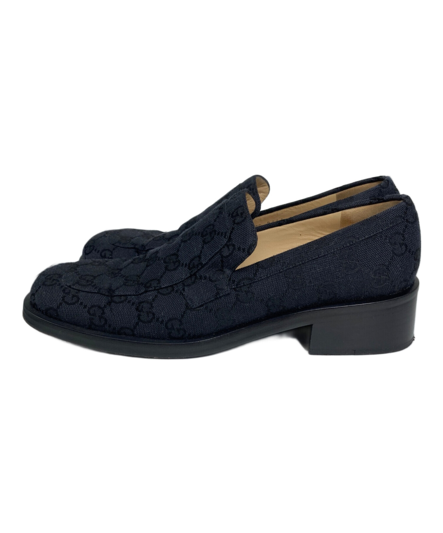 中古・古着通販】GUCCI (グッチ) GGキャンバスローファー ブラック