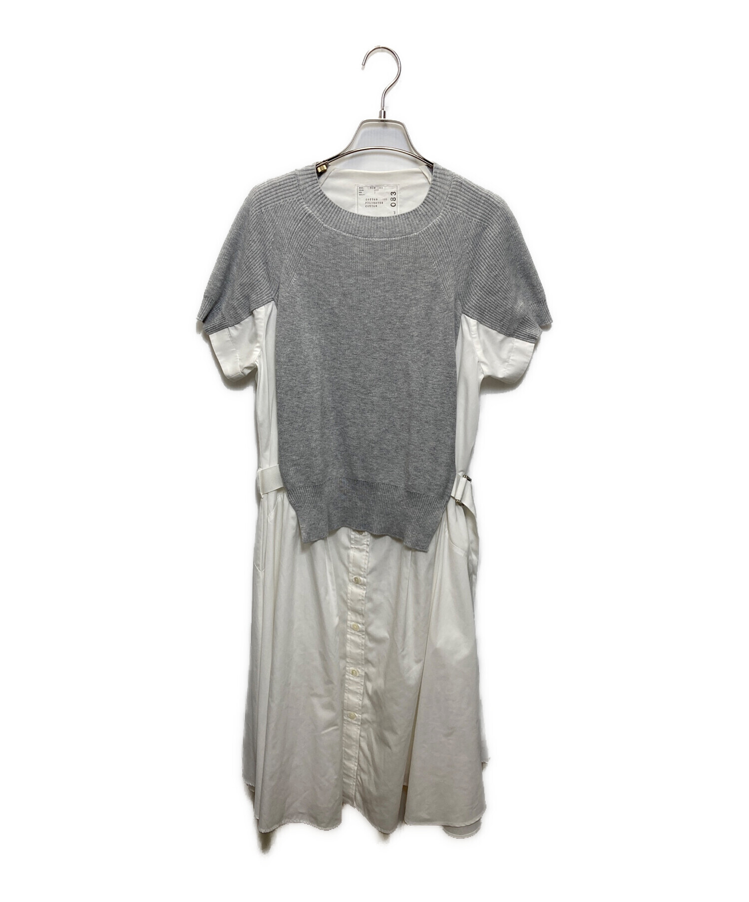 美品⭐︎sacai cotton knit dress ドッキング ワンピース 中古・古着通販】sacai (サカイ) Cotton Knit Dress ホワイト×グレー