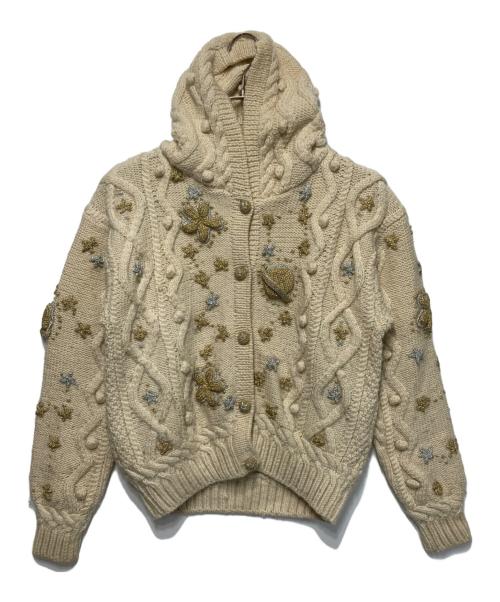 未使用に近い イッセイミヤケ ニットカーディガン リネン ベージュ Lサイズ位 中古・古着通販】ISSEY MIYAKE (イッセイミヤケ) 80'S フーデッド