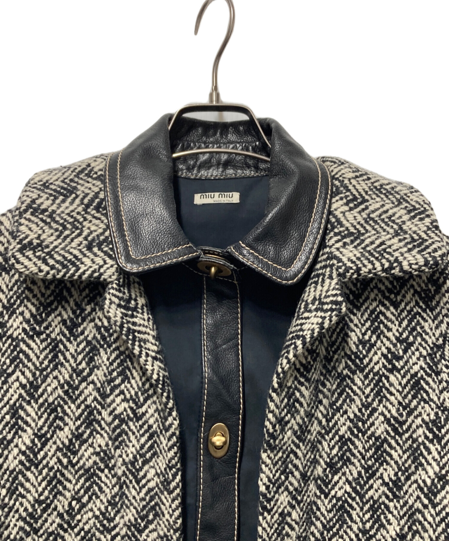 中古・古着通販】MIU MIU (ミュウミュウ) ツイードレザーコート