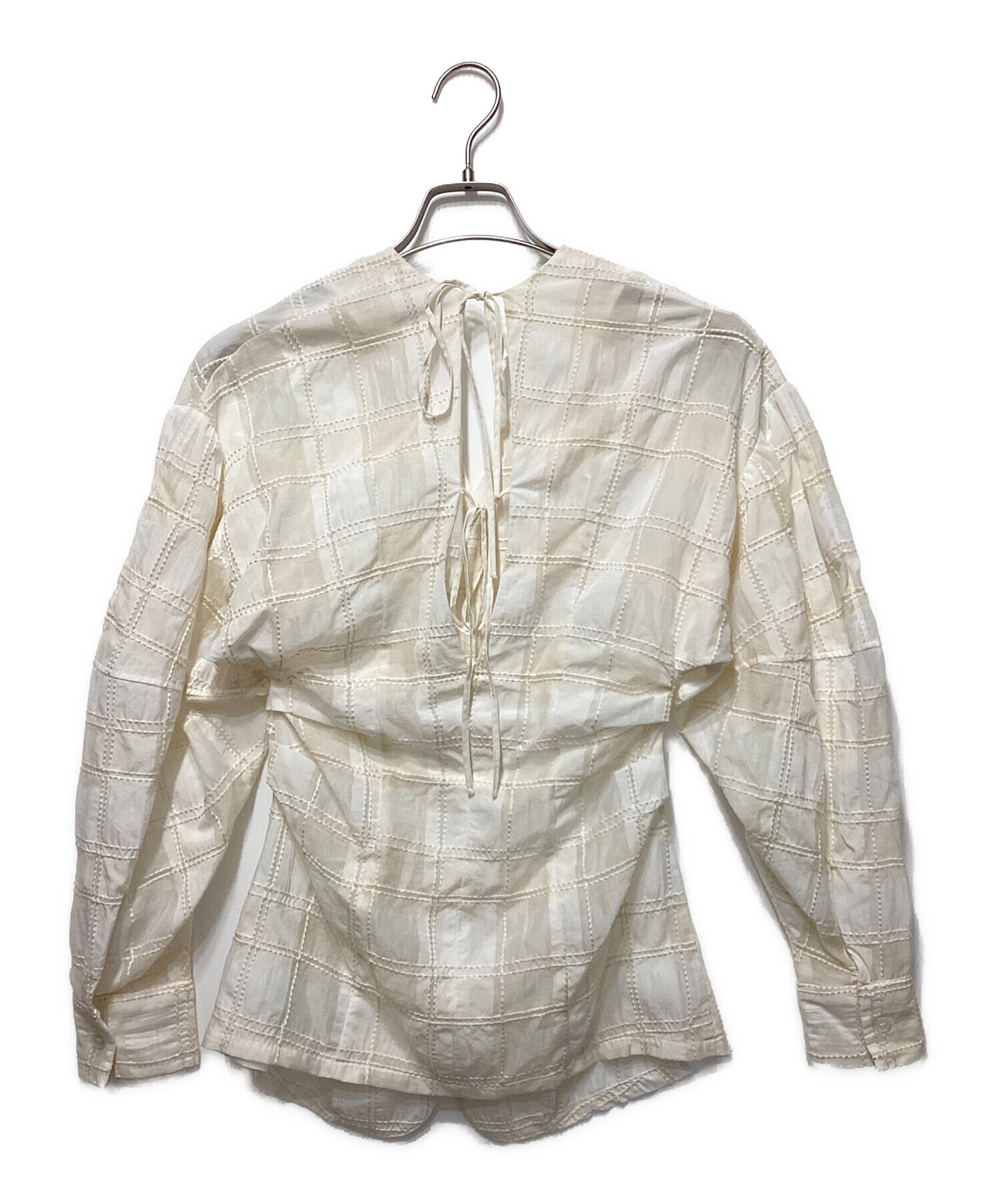 中古・古着通販】CLANE (クラネ) SHEER CHECK TUCK WAIST BLOUSE 