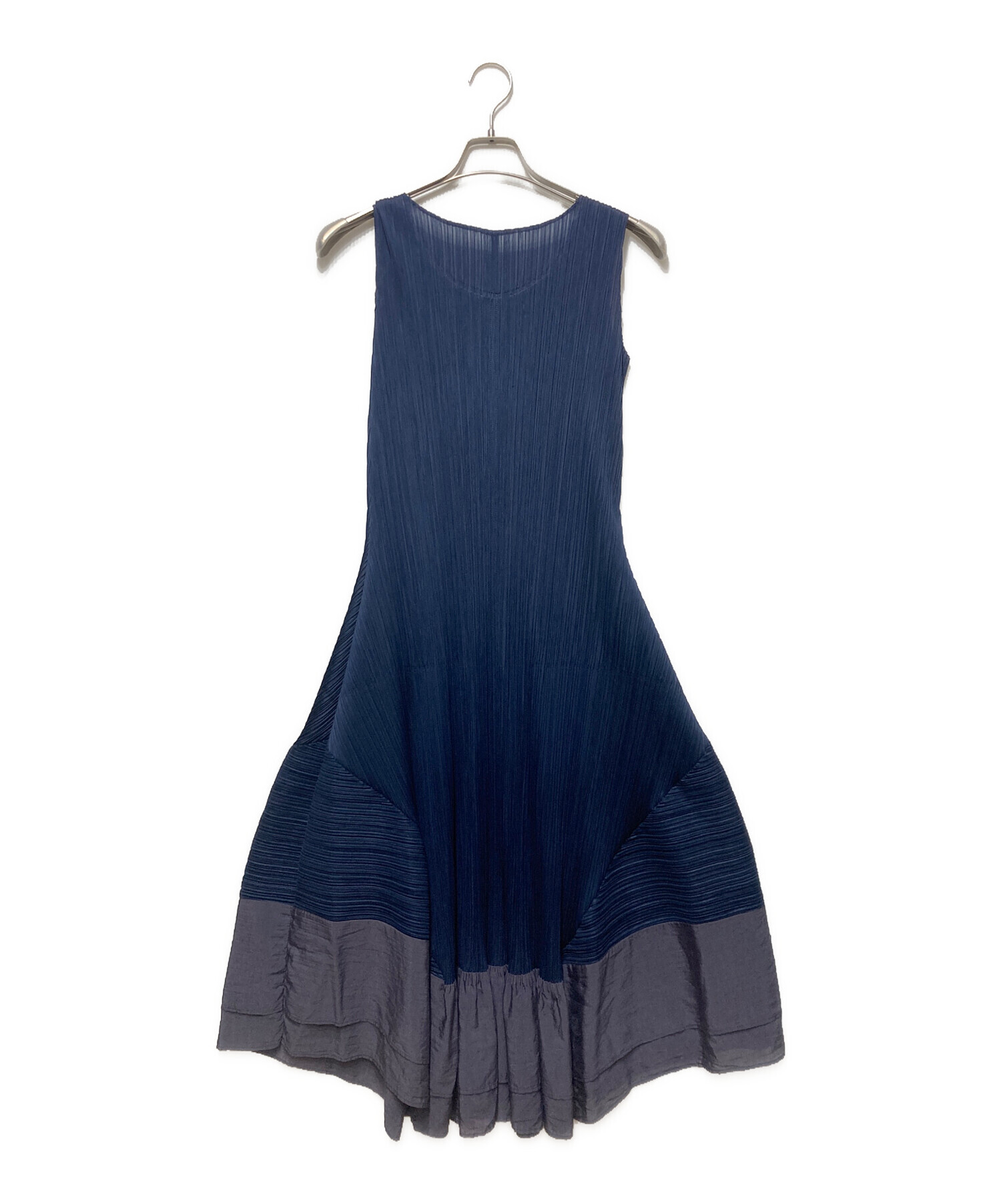 PLEATS PLEASE ノースリーブ ロングワンピース ネイビー　サイズ3 中古・古着通販】PLEATS PLEASE (プリーツプリーズ) ノースリーブ