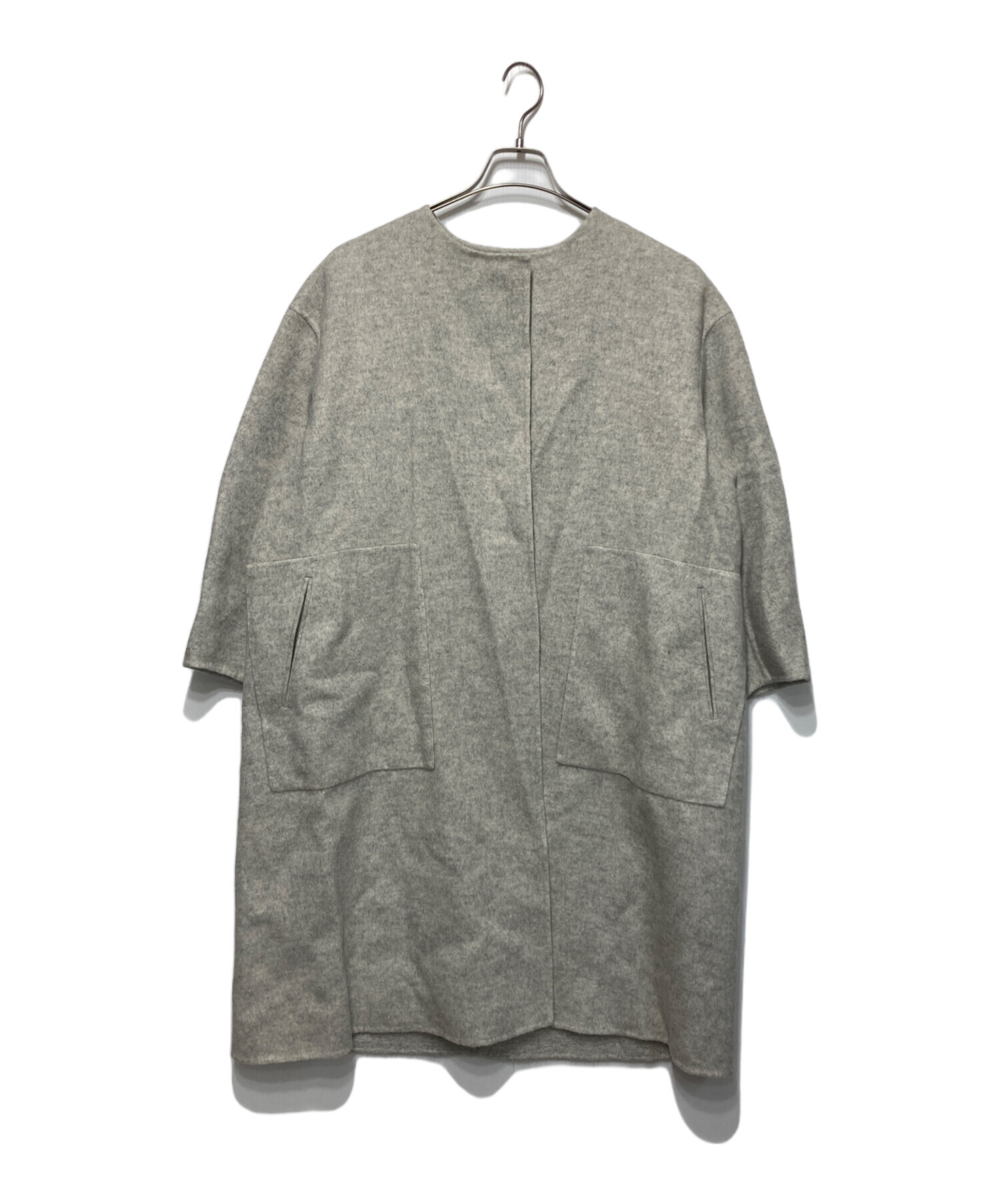 ▪️美品 ドゥロワー ダブルフェイス ノーカラー ロングコート ウール 34 ▪️美品 ドゥロワー ダブルフェイス ノーカラー ロングコート ウール