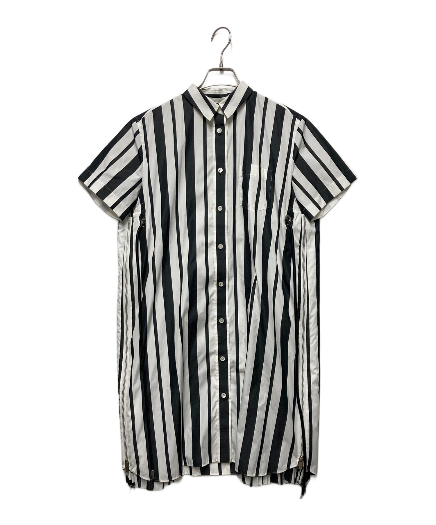タグ付美品◆sacai サカイ　アシンメトリー　ストライプシャツ　ワンピース 中古・古着通販】sacai (サカイ) サイドジップストライプシャツ
