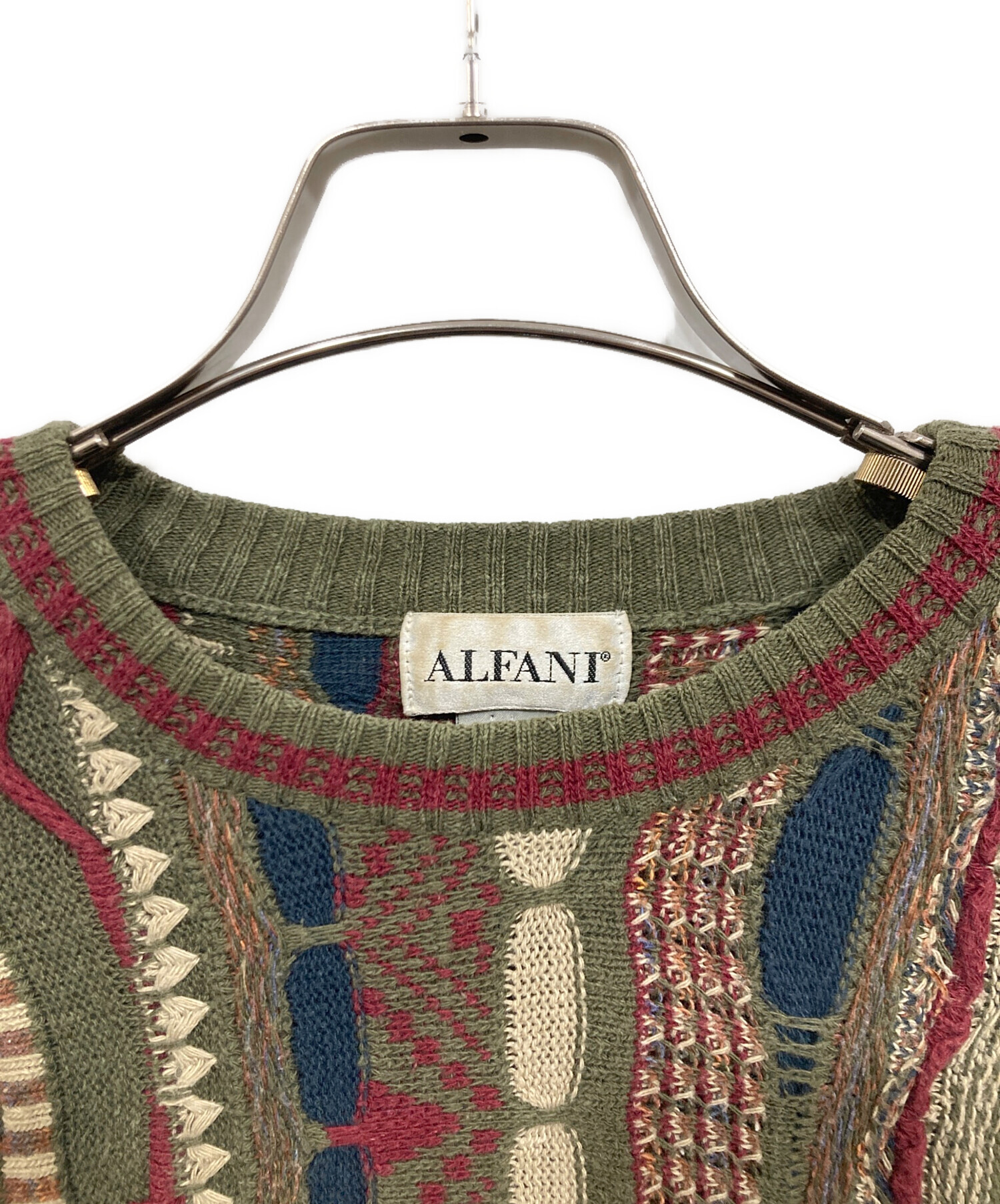 中古・古着通販】ALFANI (アルファニ) 3Dニット グリーン×レッド 