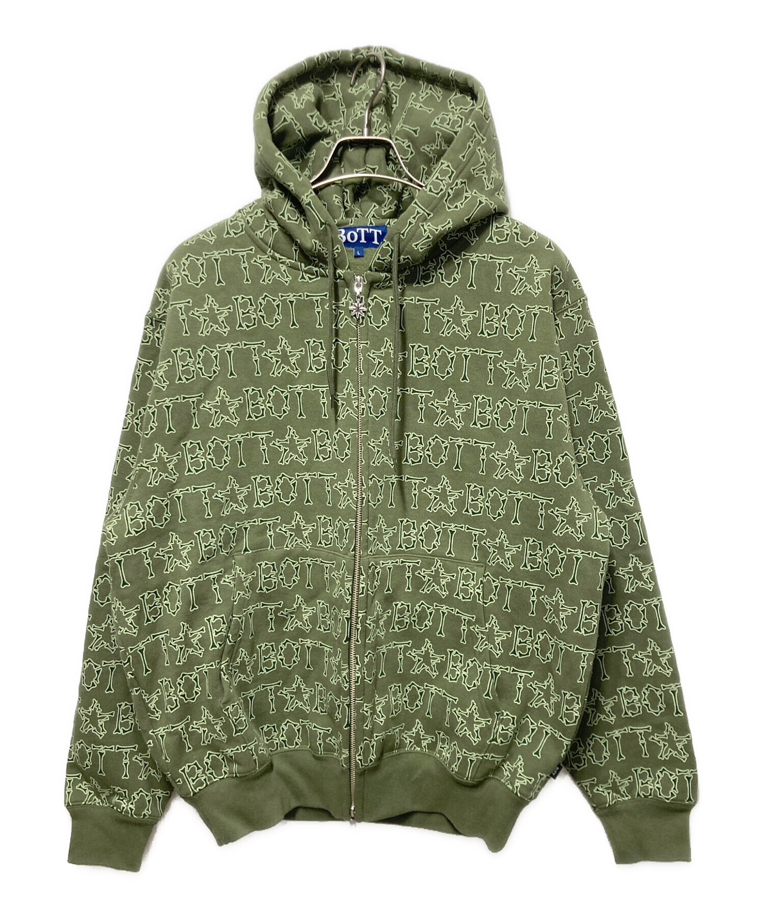 BoTT Bones Zip Hoodie ボット パーカー フーディ グリーン 中古・古着通販】BoTT (ボット) Bones Zip Hoodie カーキ サイズ:L