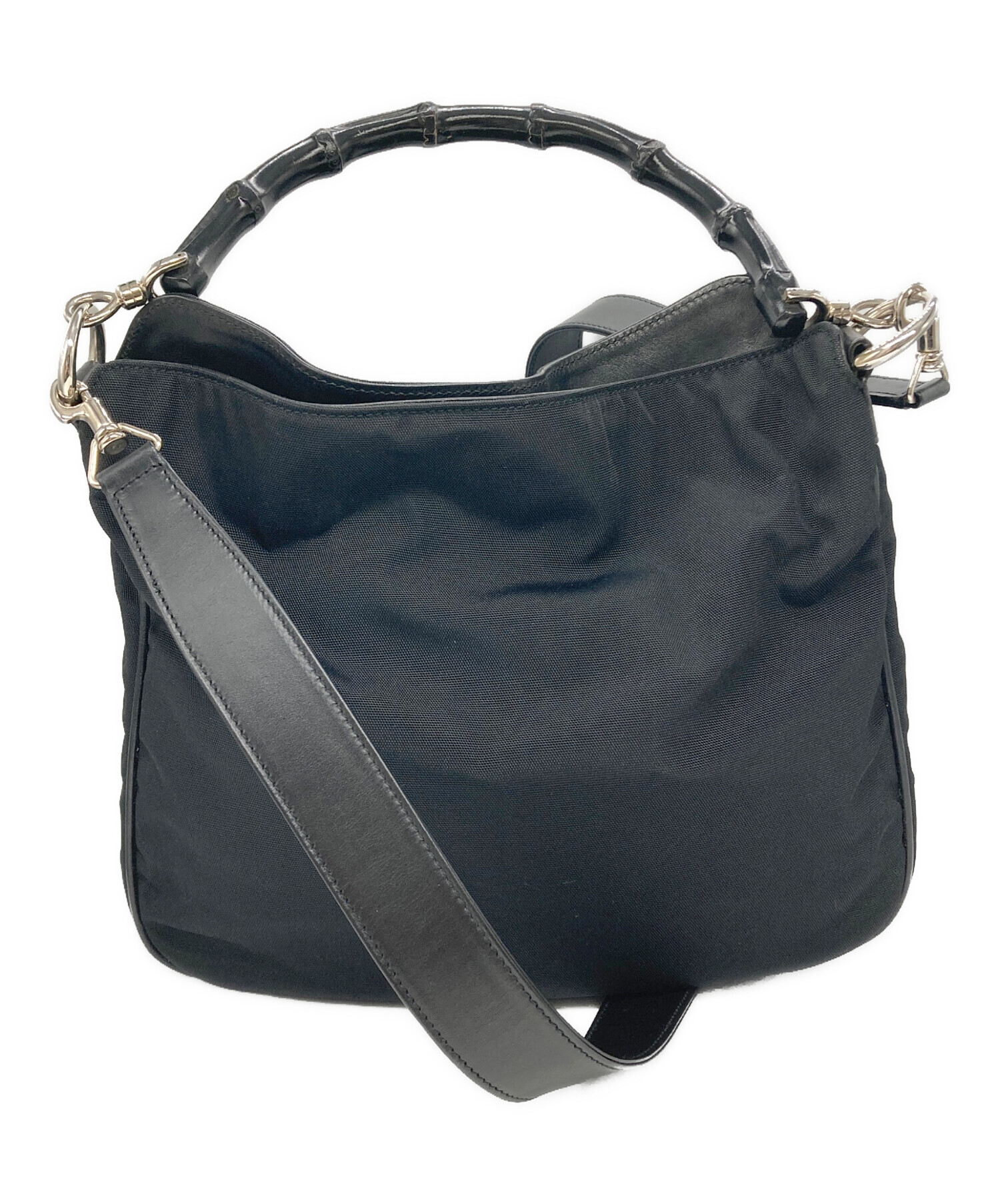 中古・古着通販】GUCCI (グッチ) バンブーナイロン2WAYバッグ ブラック 