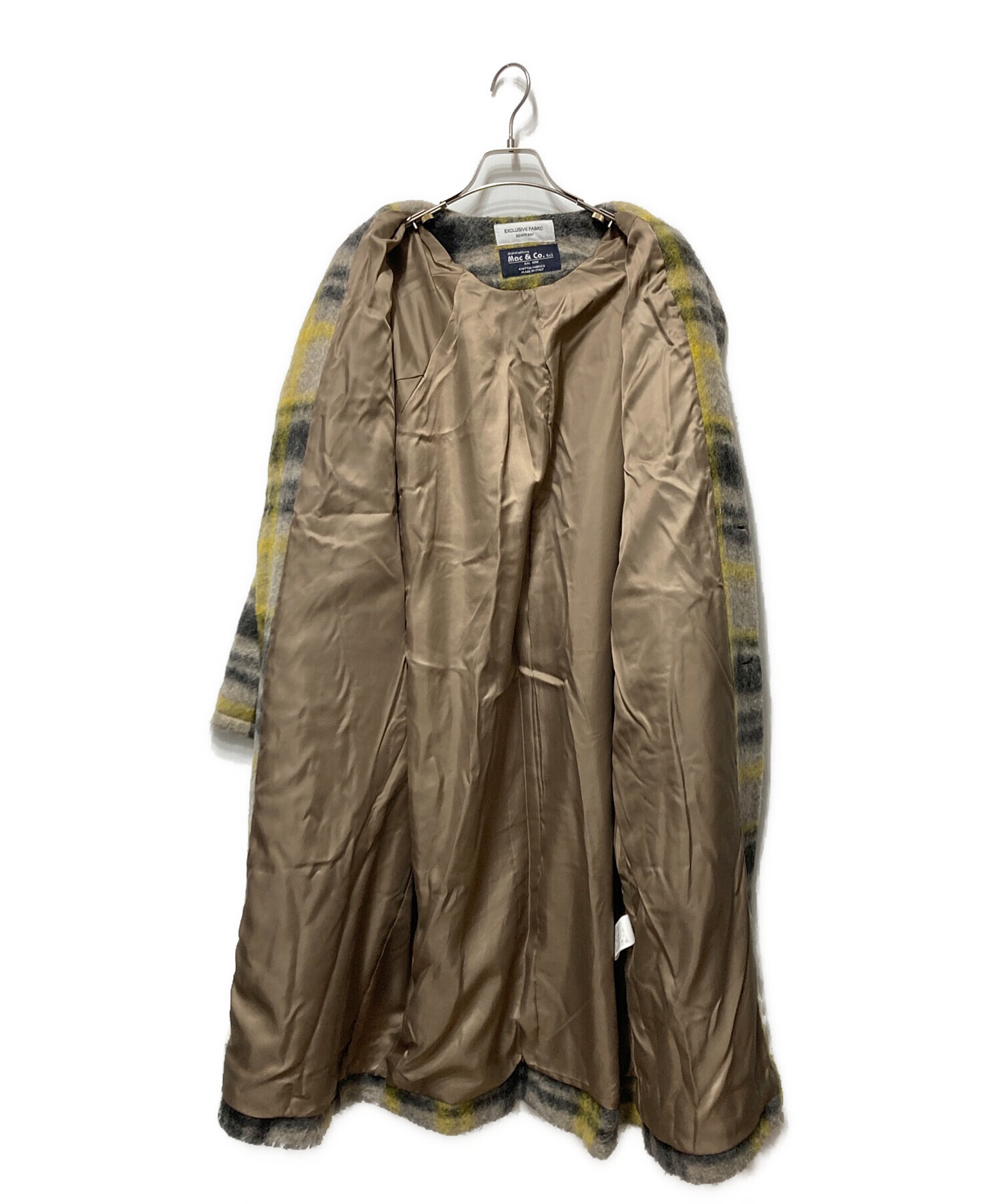 BEAMS BOY スライバー 黄色タータンチェック ノーカラーコート BEAMS BOY（ビームスボーイ）の「BEAMS BOY / スライバー チェック