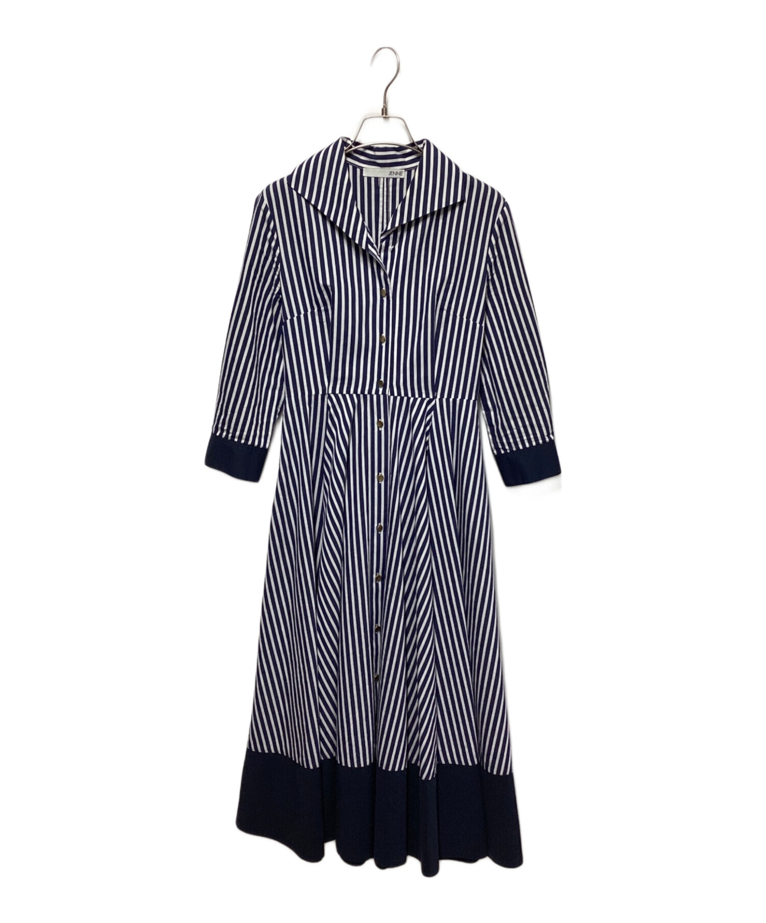 中古・古着通販】JENNE (ジェンヌ) シャープ配色ワンピース ネイビー